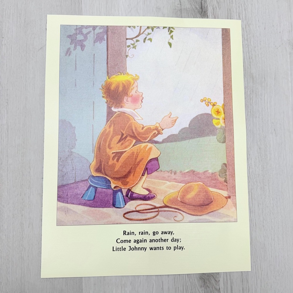 Nursery Rhyme Art Print 11x14 Rain Rain Go Away Cottagecore Kids Room
